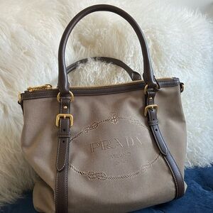 PRADA Jacquard Logo Tote Corda Bruciato